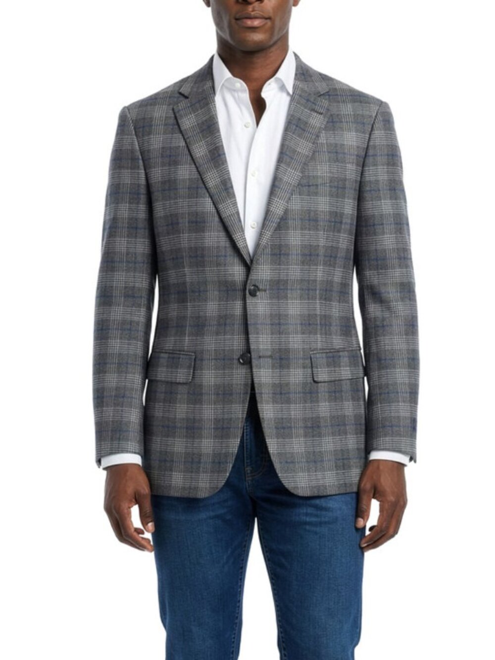 Grey Glen Plaid Notch Lapel Modern Fit Men's Jacket